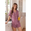 image:imageEkouaer Pajamas for Women Set Button Up Sleepwear 2 Piece Pjs Lounge Set Short Sleeve NightwearMauve