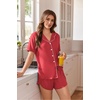 image:imageEkouaer Pajamas for Women Set Button Up Sleepwear 2 Piece Pjs Lounge Set Short Sleeve NightwearRed