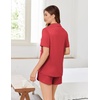 image:imageEkouaer Pajamas for Women Set Button Up Sleepwear 2 Piece Pjs Lounge Set Short Sleeve NightwearRed