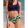 image:imageEkouaer Women Bikini Bottoms Mid Waist Swim Bathing Suit Bottom Full Coverage Swimsuit ShortsXSXXLWhite Flowers Green Leaves