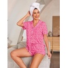 image:imageEkouaer Womens Pajama Sets Button Down Short Sleeve Top and Shorts Cute Ruffled Pjs Sets SleepwearHot Pink Leopard