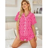 image:imageEkouaer Womens Pajama Sets Button Down Short Sleeve Top and Shorts Cute Ruffled Pjs Sets SleepwearHot Pink Leopard
