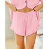 image:imageEkouaer Womens Pajama Sets Button Down Short Sleeve Top and Shorts Cute Ruffled Pjs Sets SleepwearPink