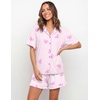 image:imageEkouaer Womens Pajama Sets Button Down Short Sleeve Top and Shorts Cute Ruffled Pjs Sets SleepwearPink Stripe Bow