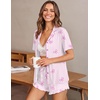 image:imageEkouaer Womens Pajama Sets Button Down Short Sleeve Top and Shorts Cute Ruffled Pjs Sets SleepwearPink Stripe Bow