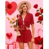 image:imageEkouaer Womens Pajama Sets Button Down Short Sleeve Top and Shorts Cute Ruffled Pjs Sets SleepwearRed