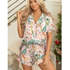 image:imageEkouaer Womens Pajama Sets Button Down Short Sleeve Top and Shorts Cute Ruffled Pjs Sets SleepwearSummer Plants