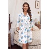 image:imageEkouaer Womens Robes Lightweight 34 Sleeve Short Knit Bathrobe Soft Knee Length Sleepwear Robes with Pockets SXXLBlue Floral