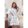 image:imageEkouaer Womens Robes Lightweight 34 Sleeve Short Knit Bathrobe Soft Knee Length Sleepwear Robes with Pockets SXXLBlue Floral