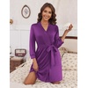 image:imageEkouaer Womens Robes Lightweight 34 Sleeve Short Knit Bathrobe Soft Knee Length Sleepwear Robes with Pockets SXXLEggplant