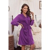 image:imageEkouaer Womens Robes Lightweight 34 Sleeve Short Knit Bathrobe Soft Knee Length Sleepwear Robes with Pockets SXXLEggplant