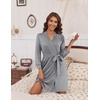 image:imageEkouaer Womens Robes Lightweight 34 Sleeve Short Knit Bathrobe Soft Knee Length Sleepwear Robes with Pockets SXXLLight Grey