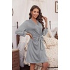 image:imageEkouaer Womens Robes Lightweight 34 Sleeve Short Knit Bathrobe Soft Knee Length Sleepwear Robes with Pockets SXXLLight Grey