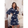 image:imageEkouaer Womens Robes Lightweight 34 Sleeve Short Knit Bathrobe Soft Knee Length Sleepwear Robes with Pockets SXXLNavy Floral