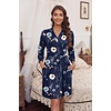 image:imageEkouaer Womens Robes Lightweight 34 Sleeve Short Knit Bathrobe Soft Knee Length Sleepwear Robes with Pockets SXXLNavy Floral