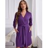 image:imageEkouaer Womens Robes Lightweight 34 Sleeve Short Knit Bathrobe Soft Knee Length Sleepwear Robes with Pockets SXXLPurple