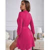 image:imageEkouaer Womens Robes Lightweight 34 Sleeve Short Knit Bathrobe Soft Knee Length Sleepwear Robes with Pockets SXXLRose Red