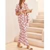image:imageEkouaer Womens Silky Satin Pajamas Set Short Sleeve Button Down Sleepwear 2 Piece Lounge Set Pj SetBeige Cherry