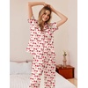 image:imageEkouaer Womens Silky Satin Pajamas Set Short Sleeve Button Down Sleepwear 2 Piece Lounge Set Pj SetBeige Cherry