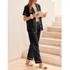 image:imageEkouaer Womens Silky Satin Pajamas Set Short Sleeve Button Down Sleepwear 2 Piece Lounge Set Pj SetBlack