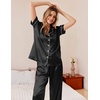 image:imageEkouaer Womens Silky Satin Pajamas Set Short Sleeve Button Down Sleepwear 2 Piece Lounge Set Pj SetBlack