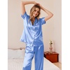 image:imageEkouaer Womens Silky Satin Pajamas Set Short Sleeve Button Down Sleepwear 2 Piece Lounge Set Pj SetBlue