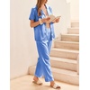 image:imageEkouaer Womens Silky Satin Pajamas Set Short Sleeve Button Down Sleepwear 2 Piece Lounge Set Pj SetBlue