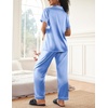 image:imageEkouaer Womens Silky Satin Pajamas Set Short Sleeve Button Down Sleepwear 2 Piece Lounge Set Pj SetBlue