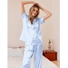 image:imageEkouaer Womens Silky Satin Pajamas Set Short Sleeve Button Down Sleepwear 2 Piece Lounge Set Pj SetBlue Stripes