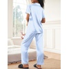 image:imageEkouaer Womens Silky Satin Pajamas Set Short Sleeve Button Down Sleepwear 2 Piece Lounge Set Pj SetBlue Stripes