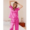 image:imageEkouaer Womens Silky Satin Pajamas Set Short Sleeve Button Down Sleepwear 2 Piece Lounge Set Pj SetHot Pink Leopard