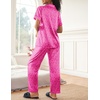 image:imageEkouaer Womens Silky Satin Pajamas Set Short Sleeve Button Down Sleepwear 2 Piece Lounge Set Pj SetHot Pink Leopard