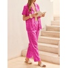 image:imageEkouaer Womens Silky Satin Pajamas Set Short Sleeve Button Down Sleepwear 2 Piece Lounge Set Pj SetHot Pink Leopard