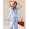 image:imageEkouaer Womens Silky Satin Pajamas Set Short Sleeve Button Down Sleepwear 2 Piece Lounge Set Pj SetLight Blue