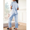 image:imageEkouaer Womens Silky Satin Pajamas Set Short Sleeve Button Down Sleepwear 2 Piece Lounge Set Pj SetLight Blue