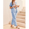 image:imageEkouaer Womens Silky Satin Pajamas Set Short Sleeve Button Down Sleepwear 2 Piece Lounge Set Pj SetLight Blue