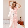 image:imageEkouaer Womens Silky Satin Pajamas Set Short Sleeve Button Down Sleepwear 2 Piece Lounge Set Pj SetLight Pink