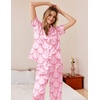 image:imageEkouaer Womens Silky Satin Pajamas Set Short Sleeve Button Down Sleepwear 2 Piece Lounge Set Pj SetPink Bow Knot