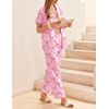 image:imageEkouaer Womens Silky Satin Pajamas Set Short Sleeve Button Down Sleepwear 2 Piece Lounge Set Pj SetPink Bow Knot