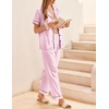 image:imageEkouaer Womens Silky Satin Pajamas Set Short Sleeve Button Down Sleepwear 2 Piece Lounge Set Pj SetPink Stripes