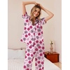 image:imageEkouaer Womens Silky Satin Pajamas Set Short Sleeve Button Down Sleepwear 2 Piece Lounge Set Pj SetRose Lipstick