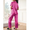 image:imageEkouaer Womens Silky Satin Pajamas Set Short Sleeve Button Down Sleepwear 2 Piece Lounge Set Pj SetRose Red