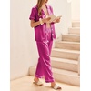 image:imageEkouaer Womens Silky Satin Pajamas Set Short Sleeve Button Down Sleepwear 2 Piece Lounge Set Pj SetRose Red