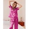 image:imageEkouaer Womens Silky Satin Pajamas Set Short Sleeve Button Down Sleepwear 2 Piece Lounge Set Pj SetRose Red