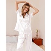 image:imageEkouaer Womens Silky Satin Pajamas Set Short Sleeve Button Down Sleepwear 2 Piece Lounge Set Pj SetWhite