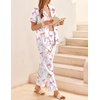 image:imageEkouaer Womens Silky Satin Pajamas Set Short Sleeve Button Down Sleepwear 2 Piece Lounge Set Pj SetWhite Bow