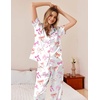 image:imageEkouaer Womens Silky Satin Pajamas Set Short Sleeve Button Down Sleepwear 2 Piece Lounge Set Pj SetWhite Bow