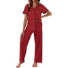 image:imageEkouaer Women Pajamas Button Down Notch Collar Soft Short Sleeve Pjs with Long Pant Lounge SetWine Red