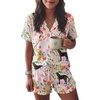 image:imageEkouaer Womens Pajama Sets Button Down Short Sleeve Top and Shorts Cute Ruffled Pjs Sets SleepwearAnimal and Plant World