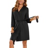 image:imageEkouaer Womens Robes Lightweight 34 Sleeve Short Knit Bathrobe Soft Knee Length Sleepwear Robes with Pockets SXXLBlack